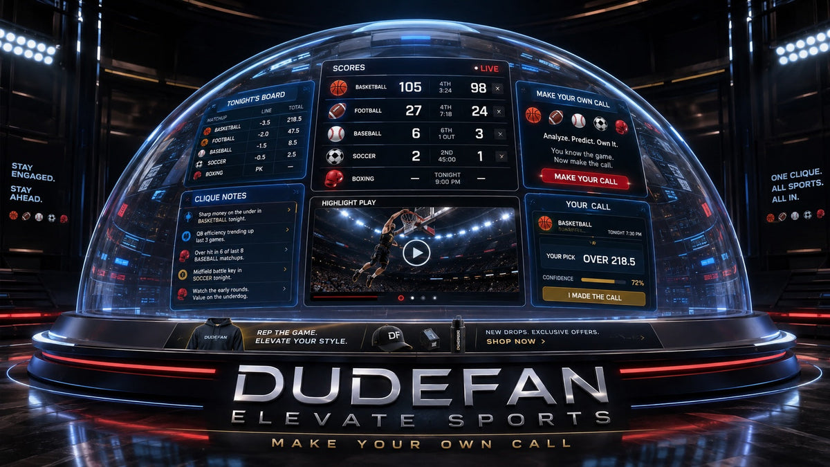 DUDEFAN Elevate Sports futuristic half-sphere sports command hub.